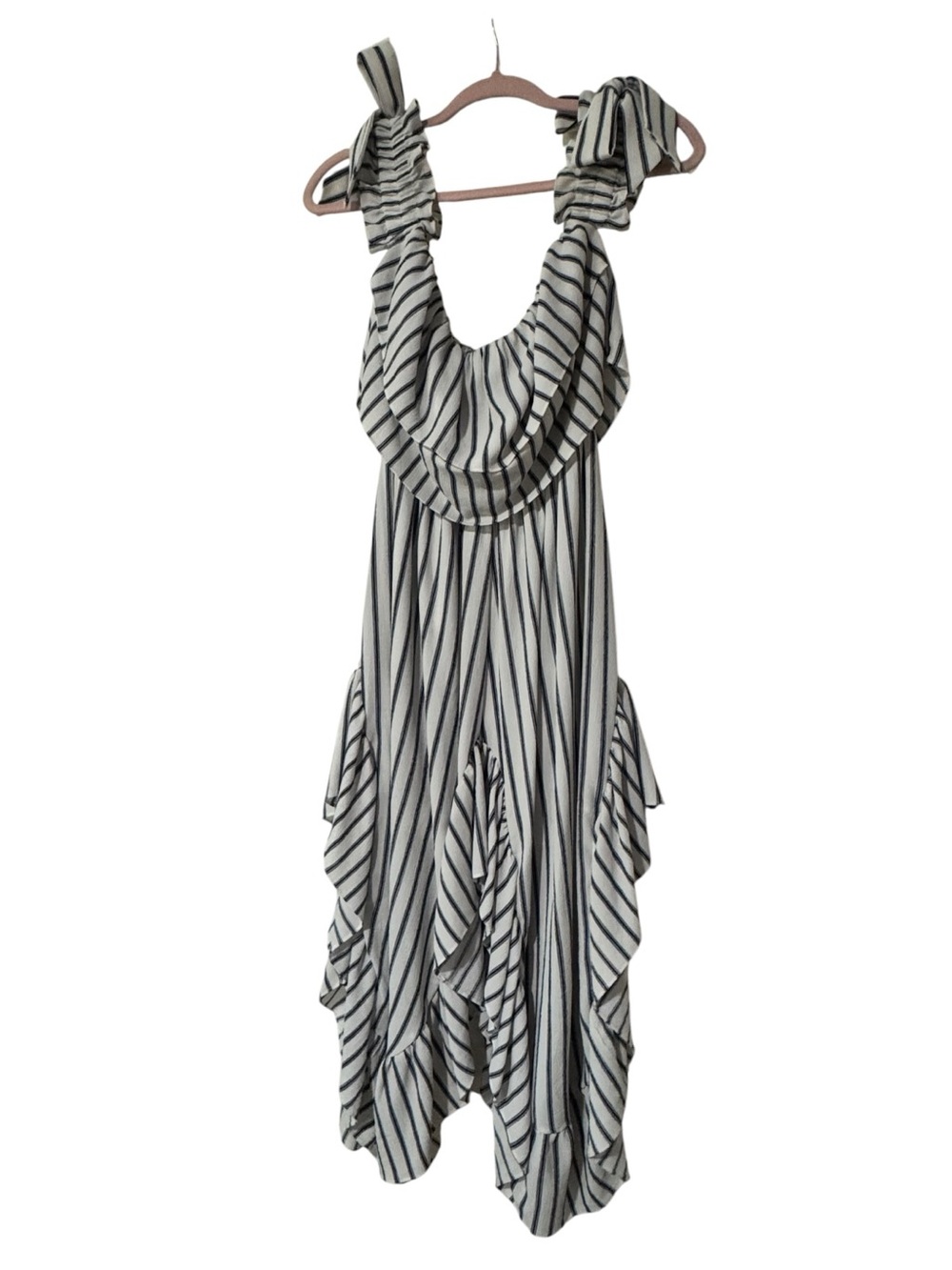 MISA LOS ANGELES ROSA STRIPED OFF SHOULDER RUFFLE MIDI DRESS SIZE M - Picture 12 of 12